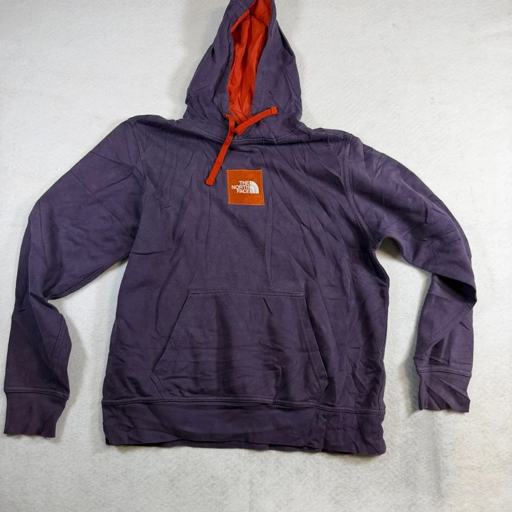 The North Face Mens Purple Orange Box Logo Pullover Hoodie Sweatshirt Medium